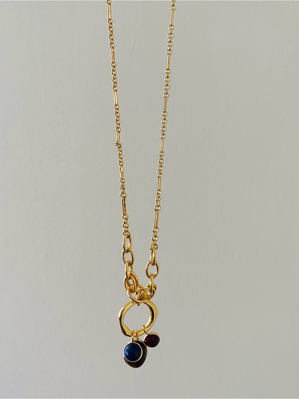 $88 NWT Madewell Semiprecious Tiger's Eye Lapis Stone Gold Chain Charm Necklace - Picture 5 of 12